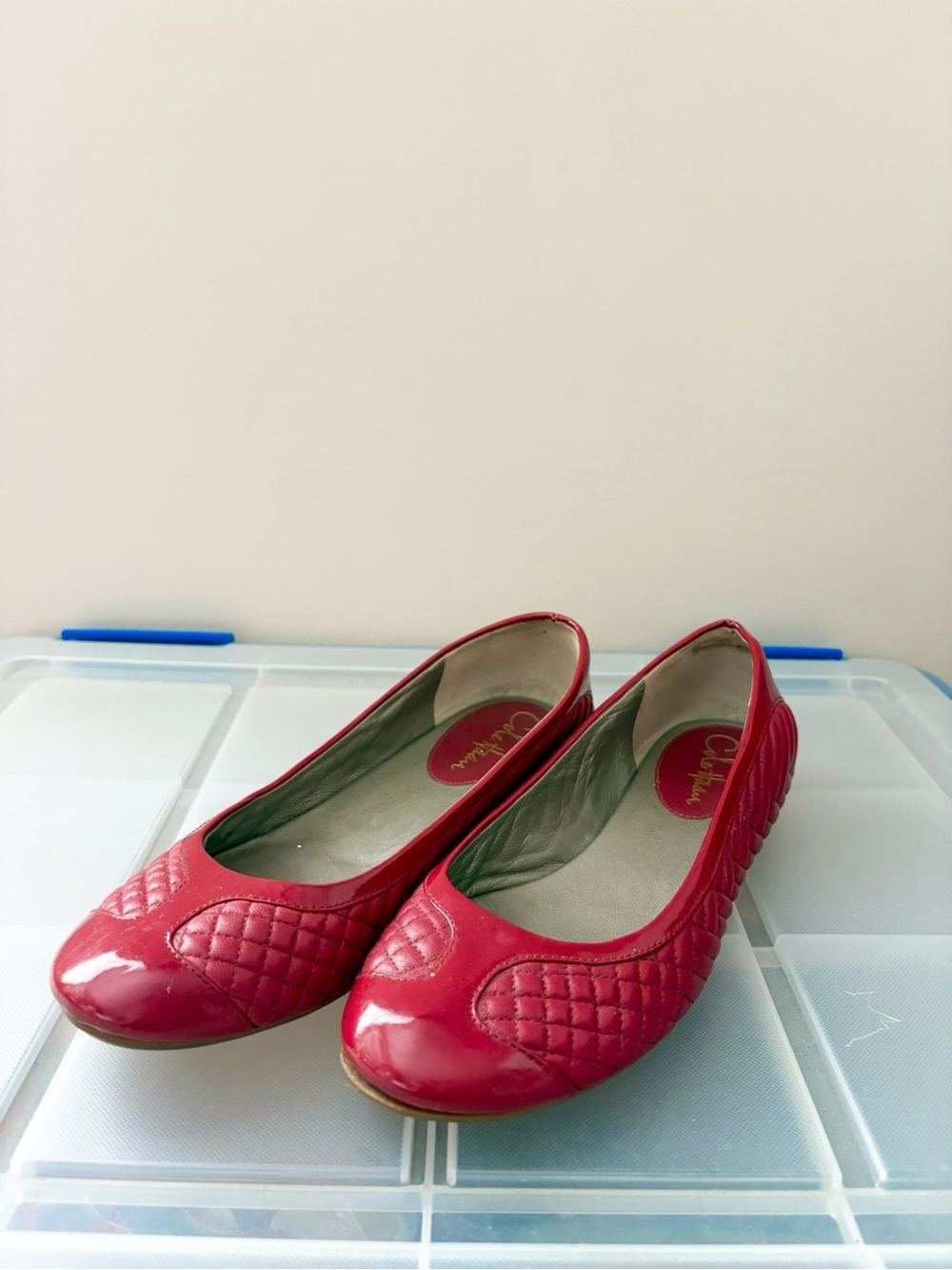 Cole Haan Red Quilted Patent Leather Ballet Flats